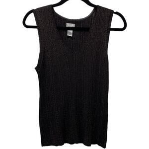 Chico's Sleeveless Ribbed Knit V Neck Tank Sweater Pullover Brown Women Size 2 M